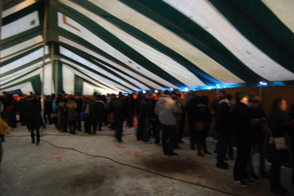 And the line inside the heated tent.